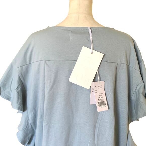 NWT Oversized Light Blue Ruffle Sleeve Top M Loose Fit Cotton Blend - Picture 5 of 5